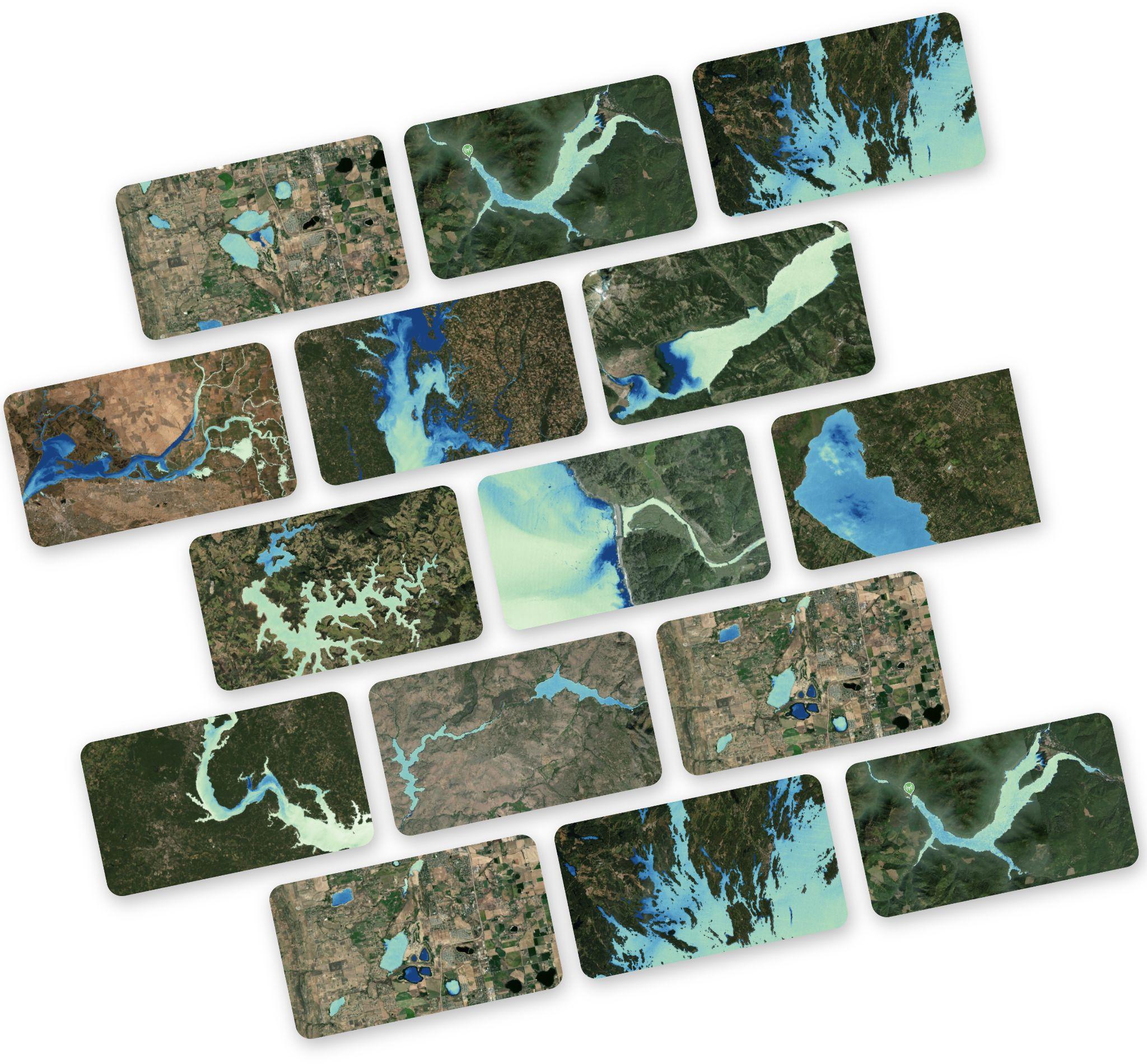 Mosaic of satellite imagery from monitored water bodies worldwide