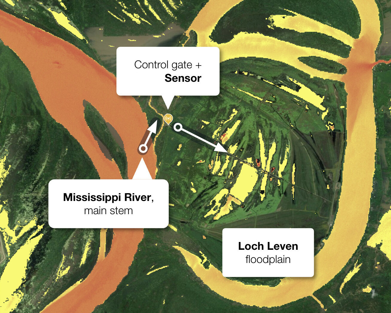 Nutrient concentration overlay map showing Mississippi River main stem and Loch Leven floodplain